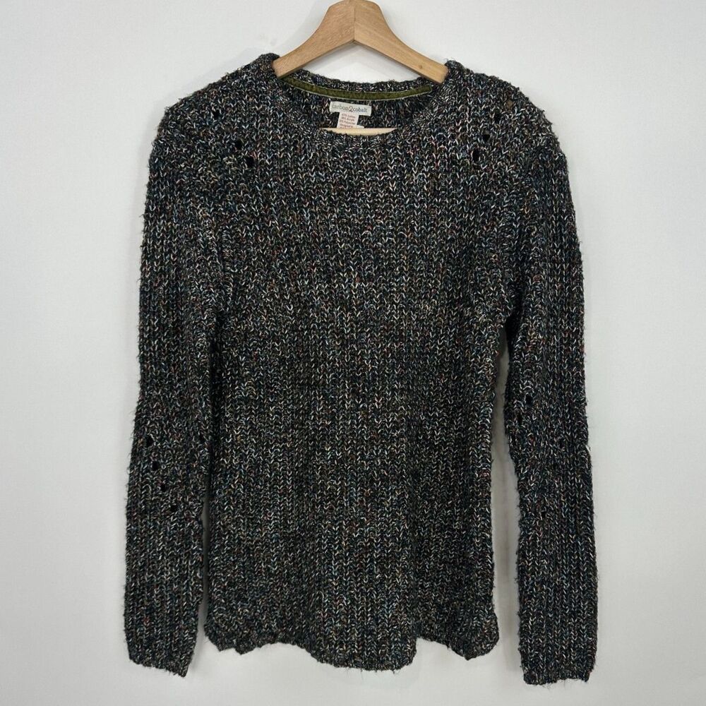 Carbon2Cobalt Sweater S Gray Multi Slouchy Grandmacore Granola Crew Neck Boho